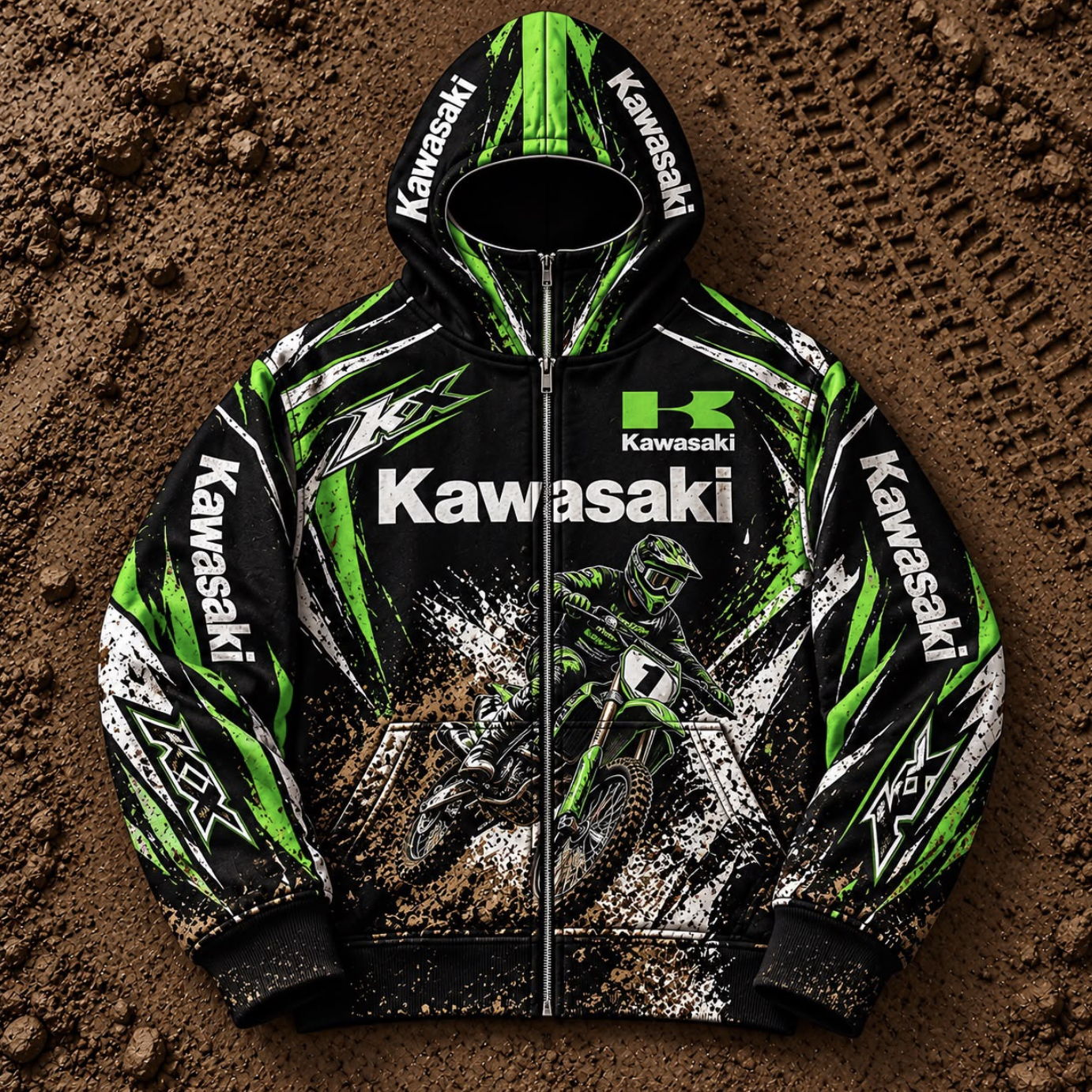 Kawasaki Green full-zip dirtbike hoodie